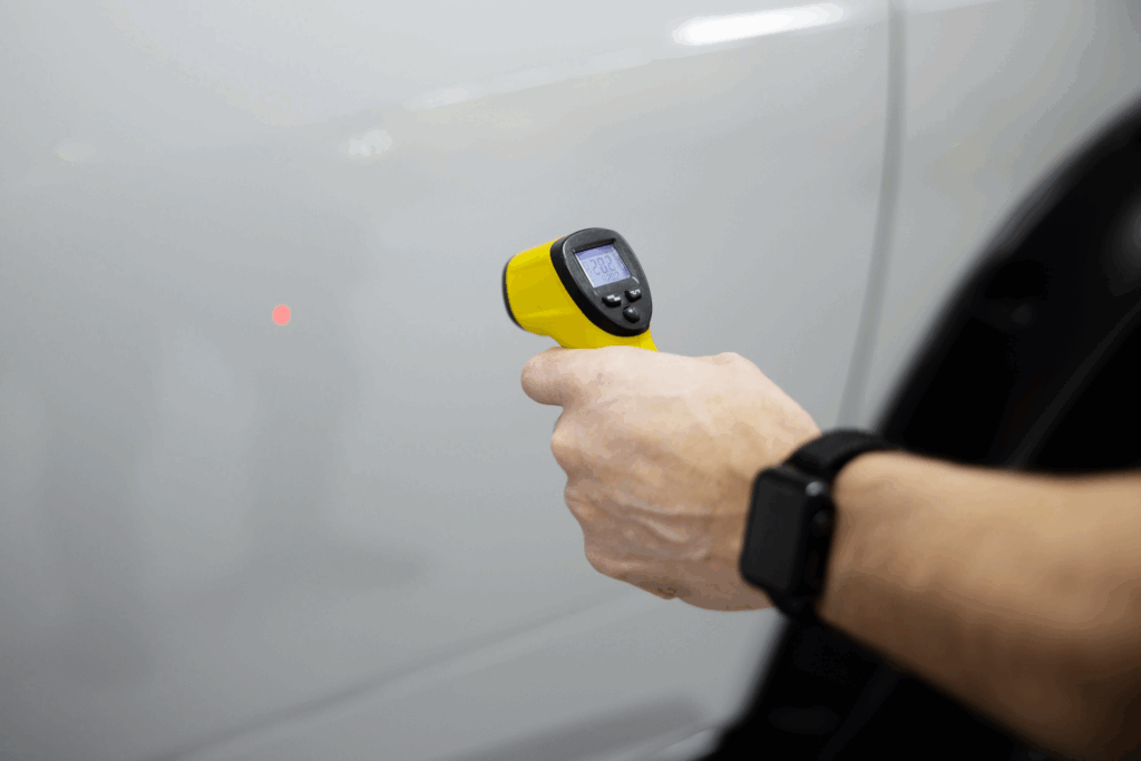 ภาพการใช้เครื่องวัดอุณหภูมิแบบอินฟราเรด (Infrared Thermometer)